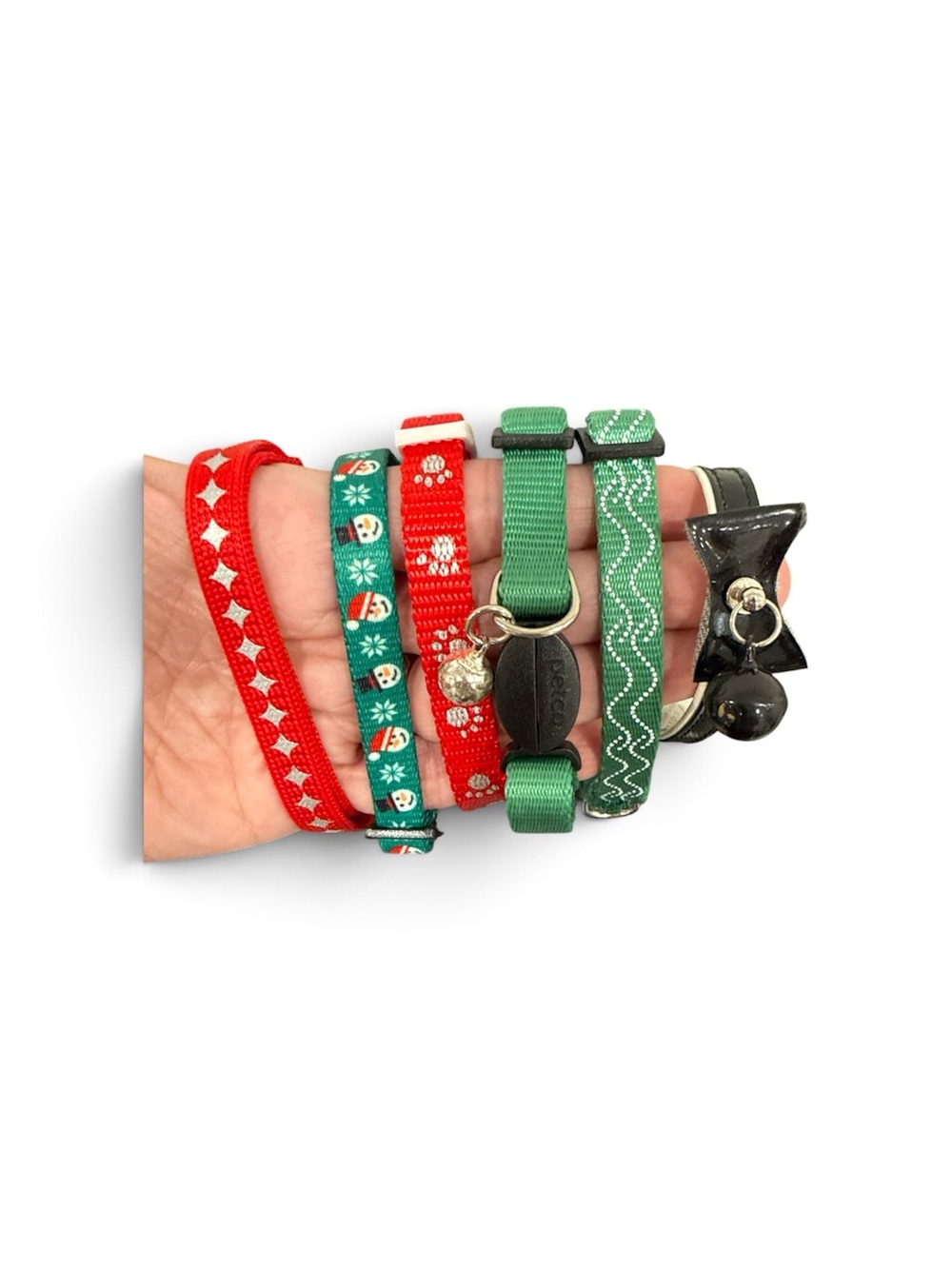 LN set of 6 various cat Collars petco bow green red Christmas holiday